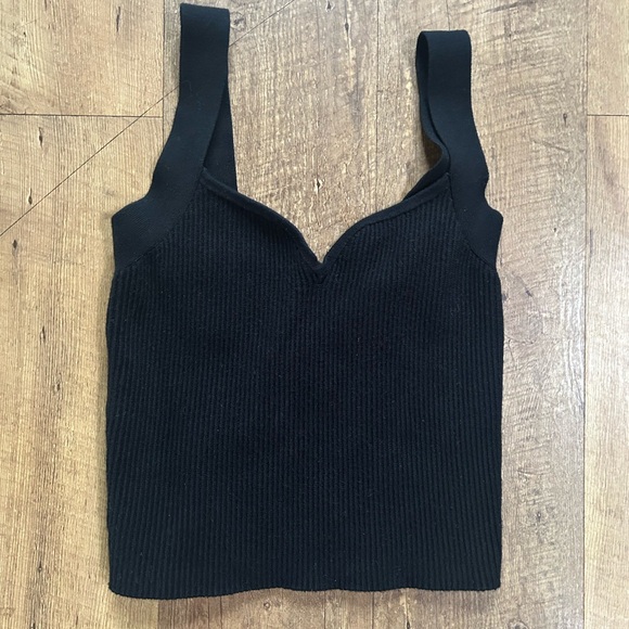 Abercrombie & Fitch Black Ribbed Knit Tank Top Sweetheart Neckline Size Small - Picture 3 of 12